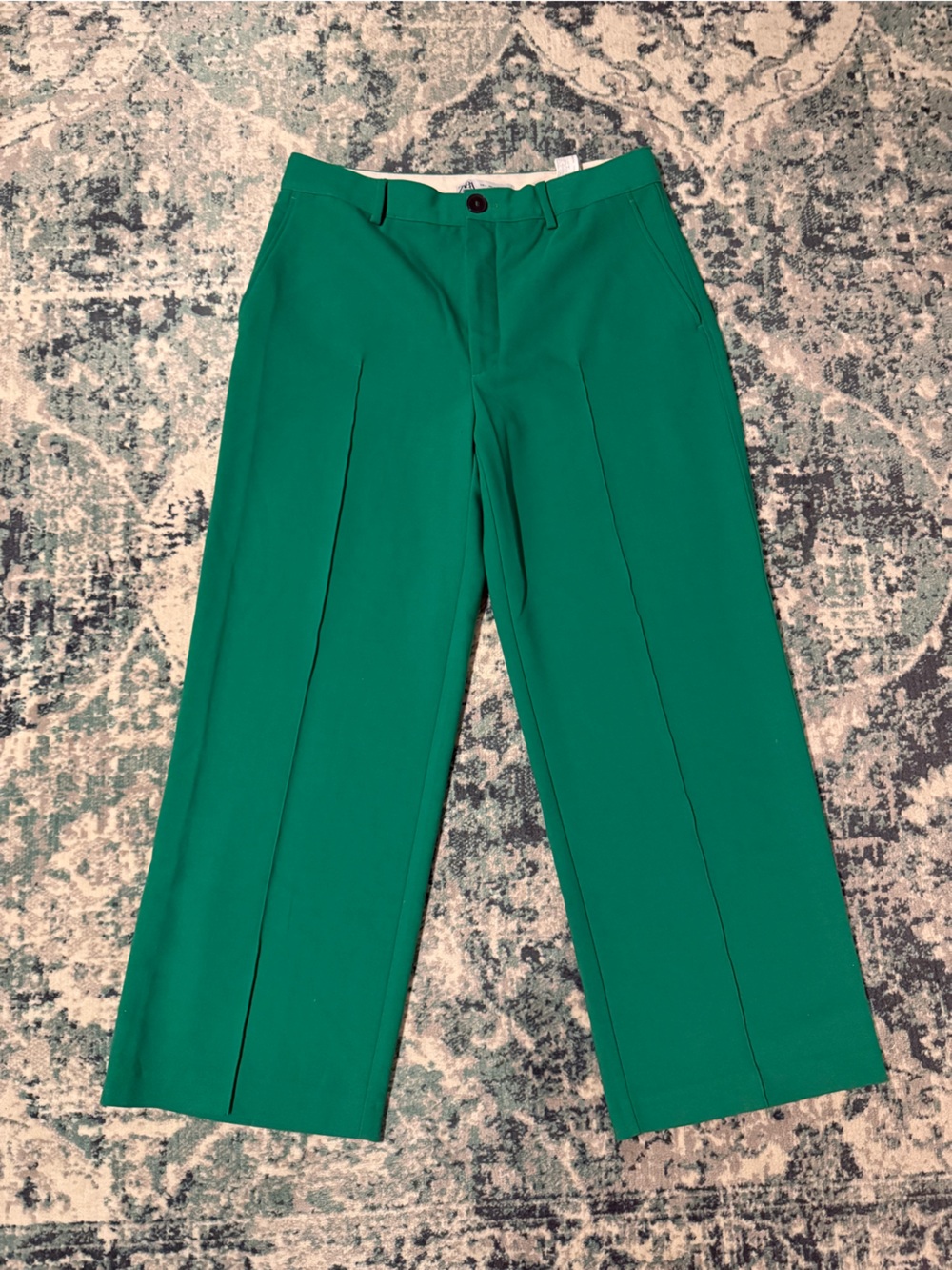 $195 Zara Woman Kelly Green Wide-Leg Dressy Trousers Size L